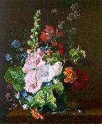 Jan van Huysum Hollyhocks and other Flowers in a Vase oil painting reproduction